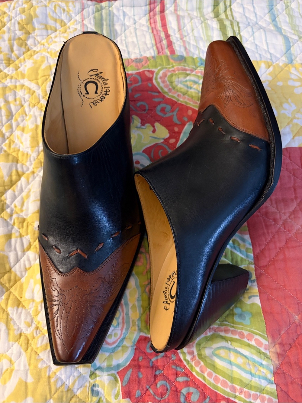 Charlie horse women’s 10 B Two-Tone Leather Mule - Black & Brown western boot